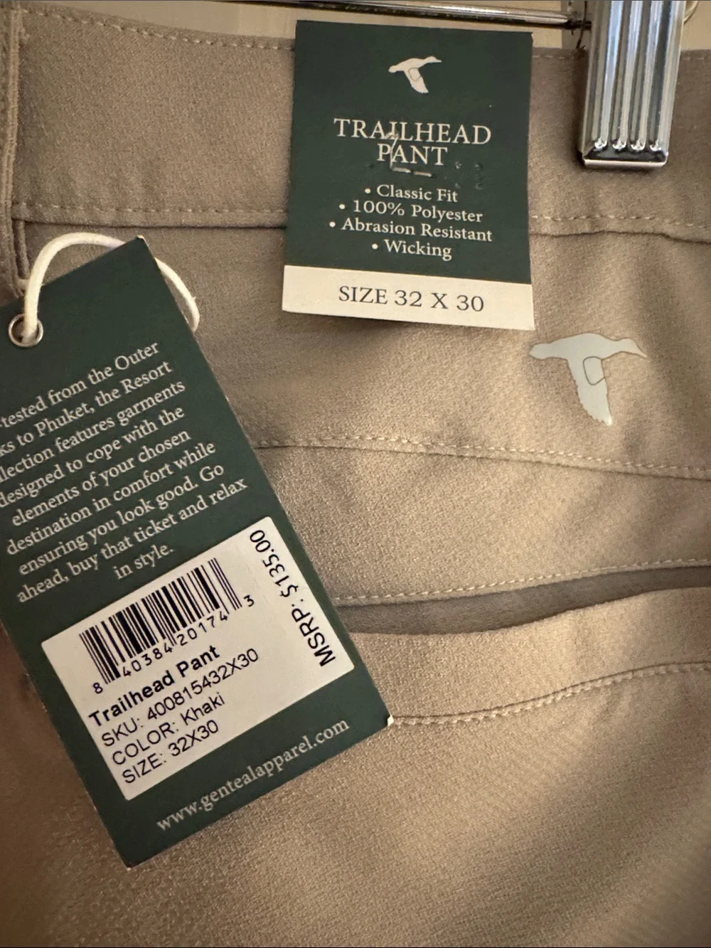 32x30 Genteal Trailhead Pant in Khaki